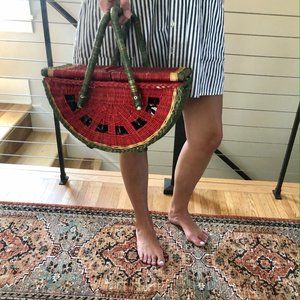 Vintage Watermelon Woven Picnic Basket